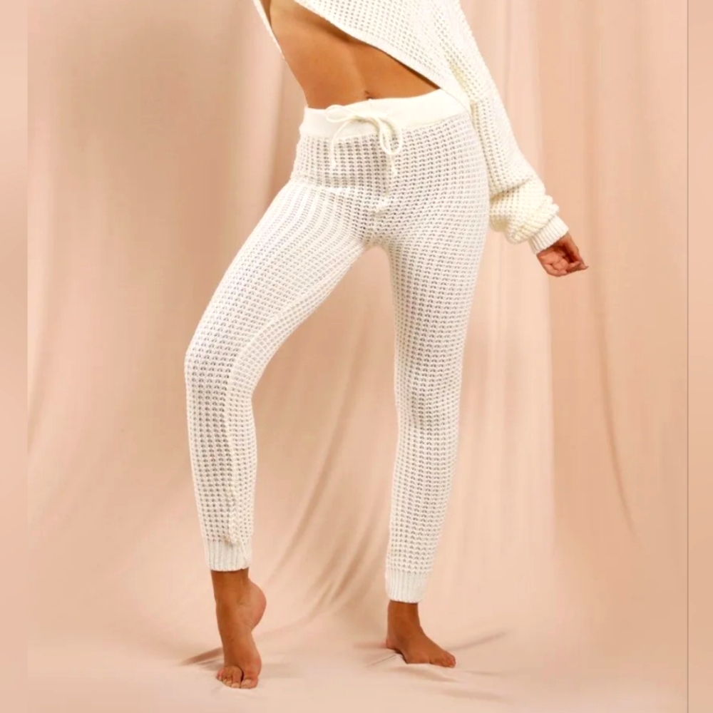 Misspap Womens Size Small White Crochet Leggings Creme Pants Tights